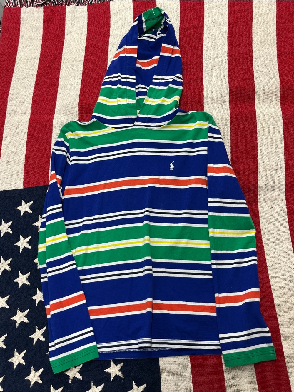 Polo Ralph Lauren Striped Hooded Shirt Boys Size Large 14/16